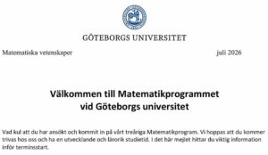 2026 Antagen till Matematikprogrammet vid Göteborgs Universitet