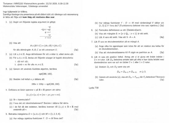 2026 Matematikens Grunder MMG220 Foundations of Mathematics.